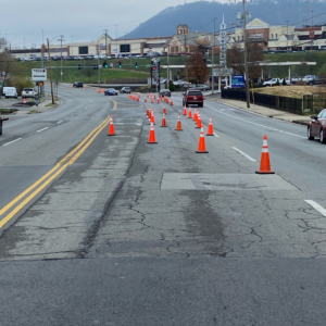 Brandon Avenue in Roanoke Virginia with cones